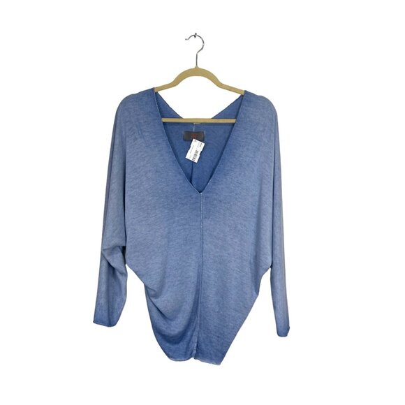 Free For Humanity Women's Top Metallic Trim Long Sleeve V-Neck Blue - Picture 6 of 8